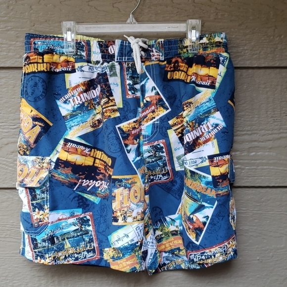 Caribbean Joe Swim Trunks Postcards vacation - Picture 1 of 9